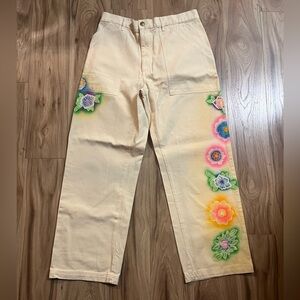 Unique Hand Stenciled Big Bud Press Work Pants Size LARGE NWOT never worn